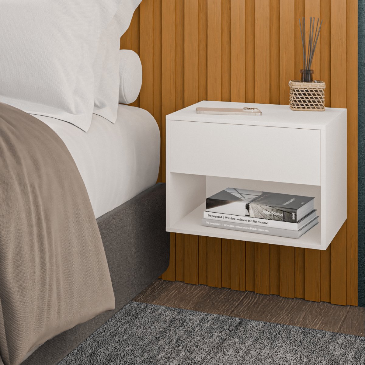 Kit 2 Mesas de Cabeceira Suspensa Sofia Com Nicho 1 Gavetas - LH Móveis