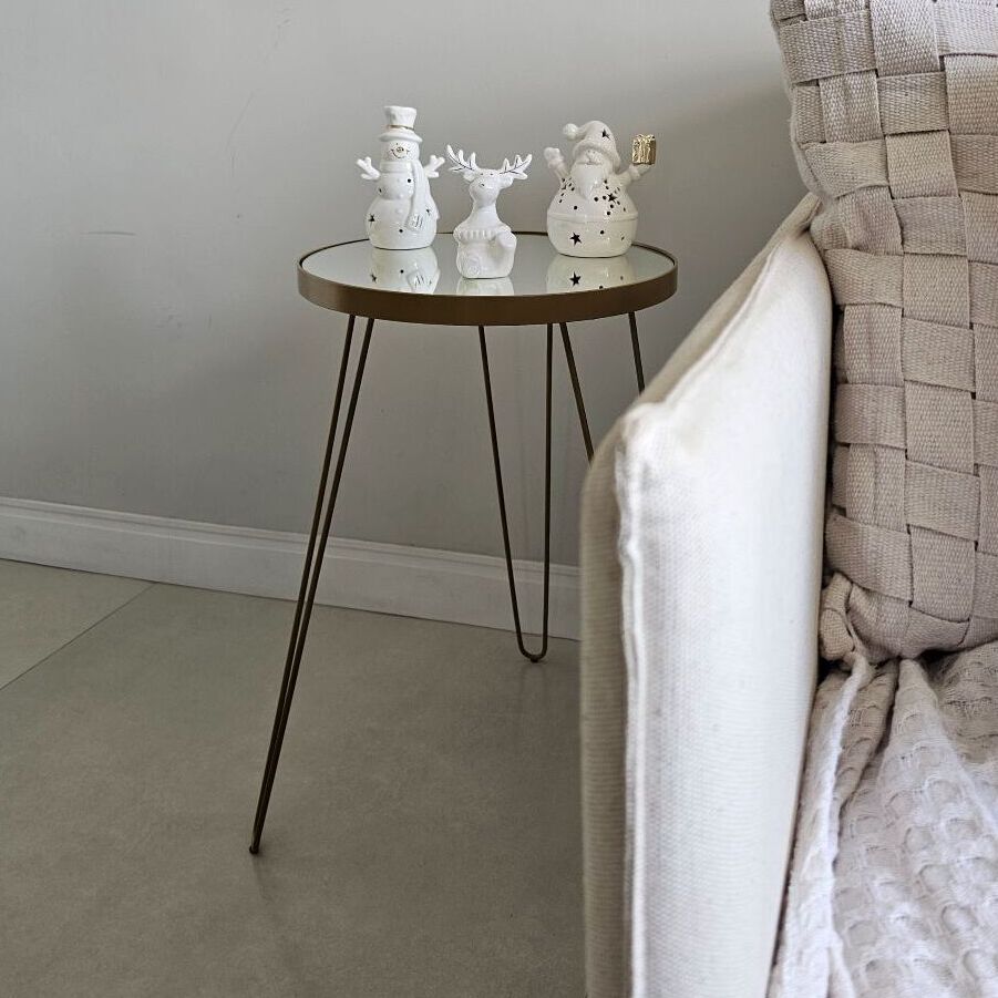 Mesa Lateral Linea Tripé Em Aço Estilo Industrial Tampo Redondo Com Espelho - LH Móveis