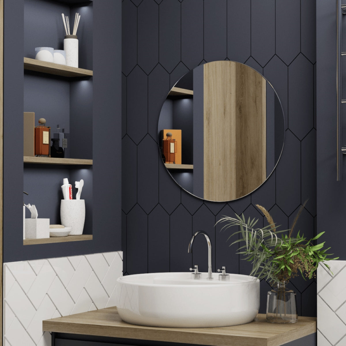 Espelho Redondo 35cm Pequeno Decorativo com Fita Dupla Face - LH Móveis