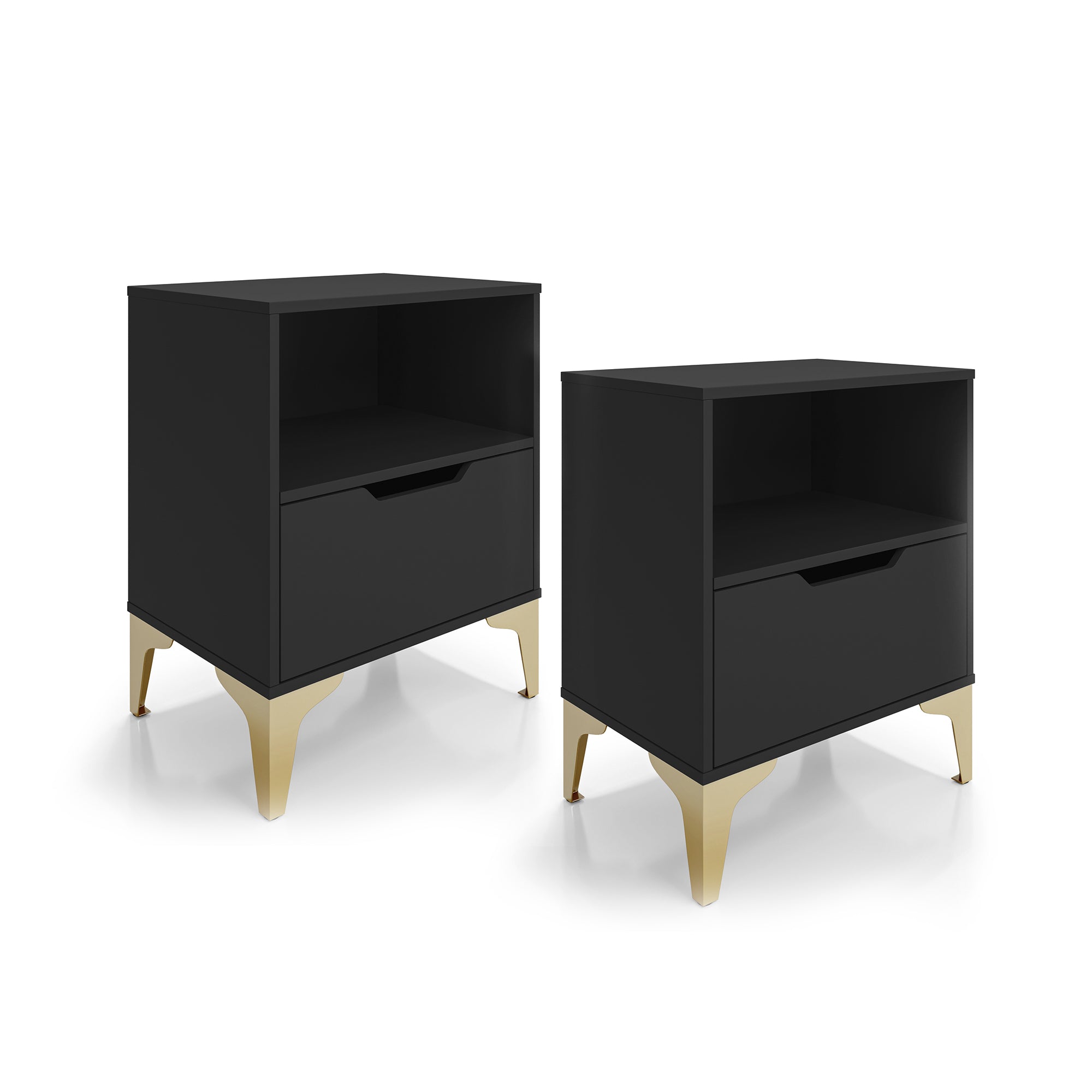 Kit 02 Mesa de Cabeceira Vegas com 1 Gaveta e Nicho Pés em Aço Design Moderno - LH Móveis