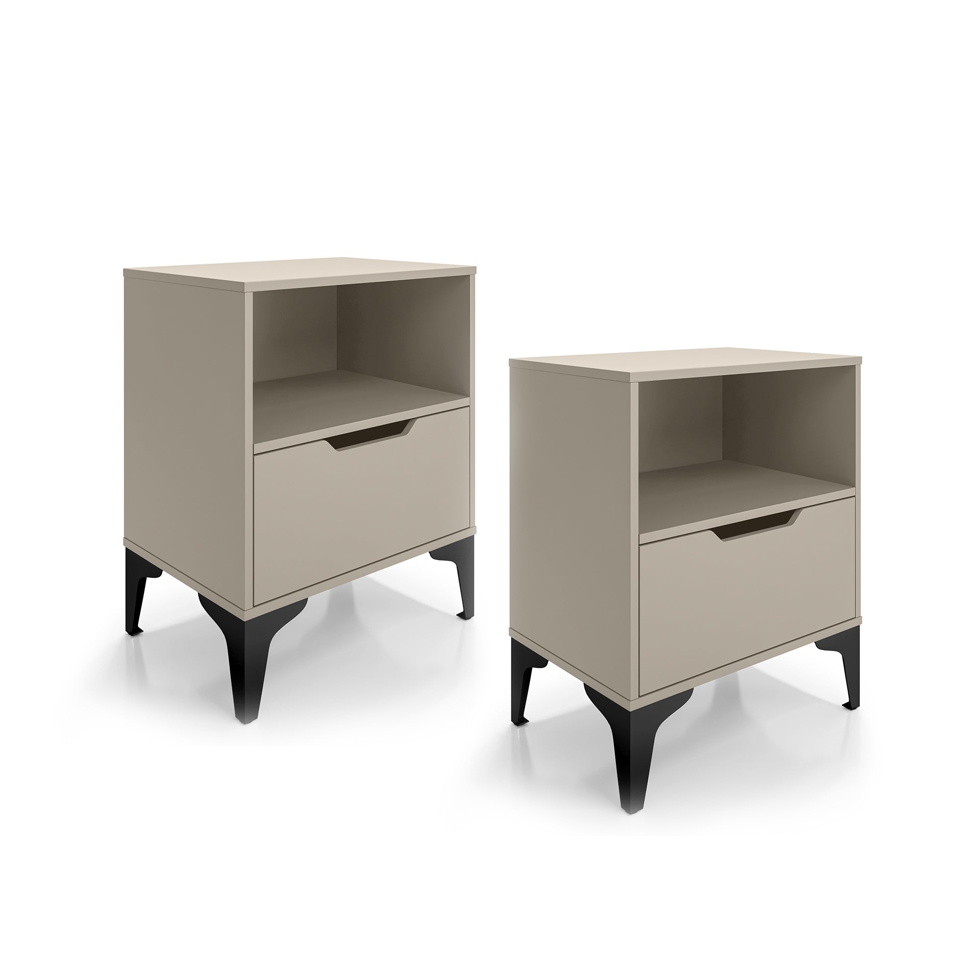 Kit 02 Mesa de Cabeceira Vegas com 1 Gaveta e Nicho Pés em Aço Design Moderno - LH Móveis