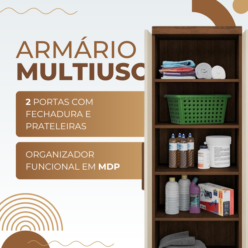 Armário Multiuso Pallas Organizador Home Office Lavanderia 2 Portas Com Fechadura - LH Móveis