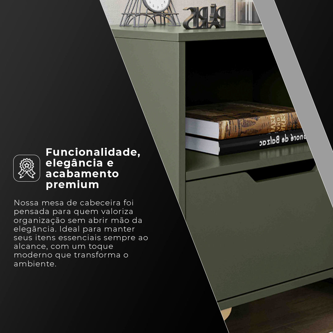 Kit 02 Mesa de Cabeceira Vegas com 1 Gaveta e Nicho Pés em Aço Design Moderno - LH Móveis