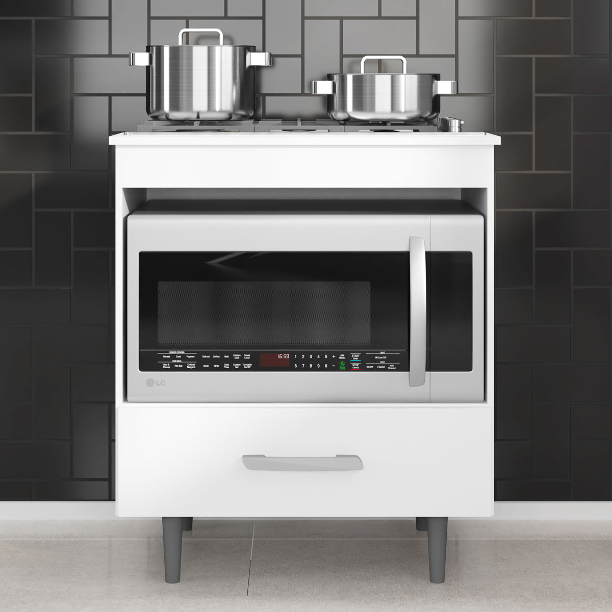 Balcão Cooktop Para Cozinha Moderno E Compacto 1 Gaveta com Nicho para Forno ou Micro-ondas - LH Móveis