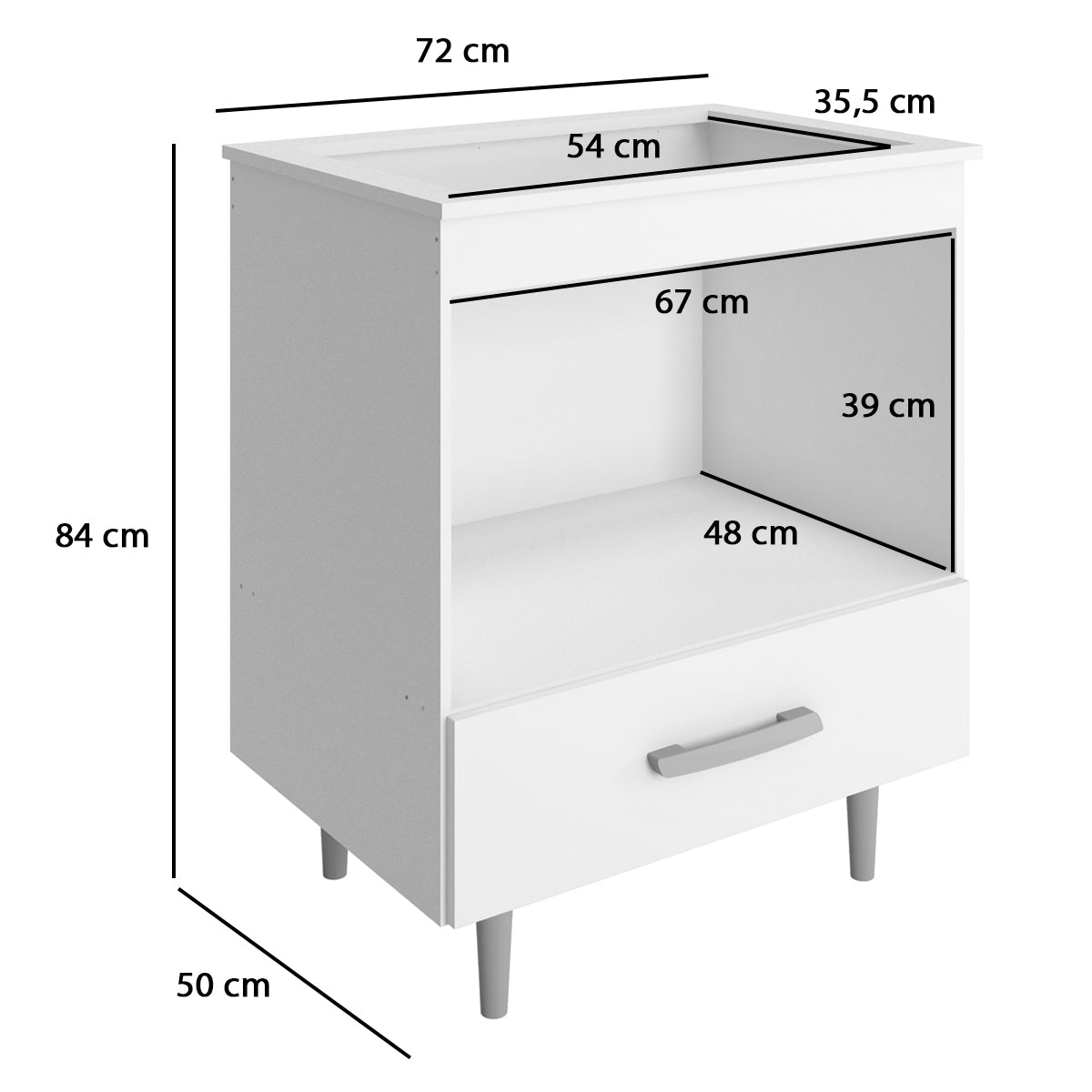 Balcão Cooktop Para Cozinha Moderno E Compacto 1 Gaveta com Nicho para Forno ou Micro-ondas - LH Móveis