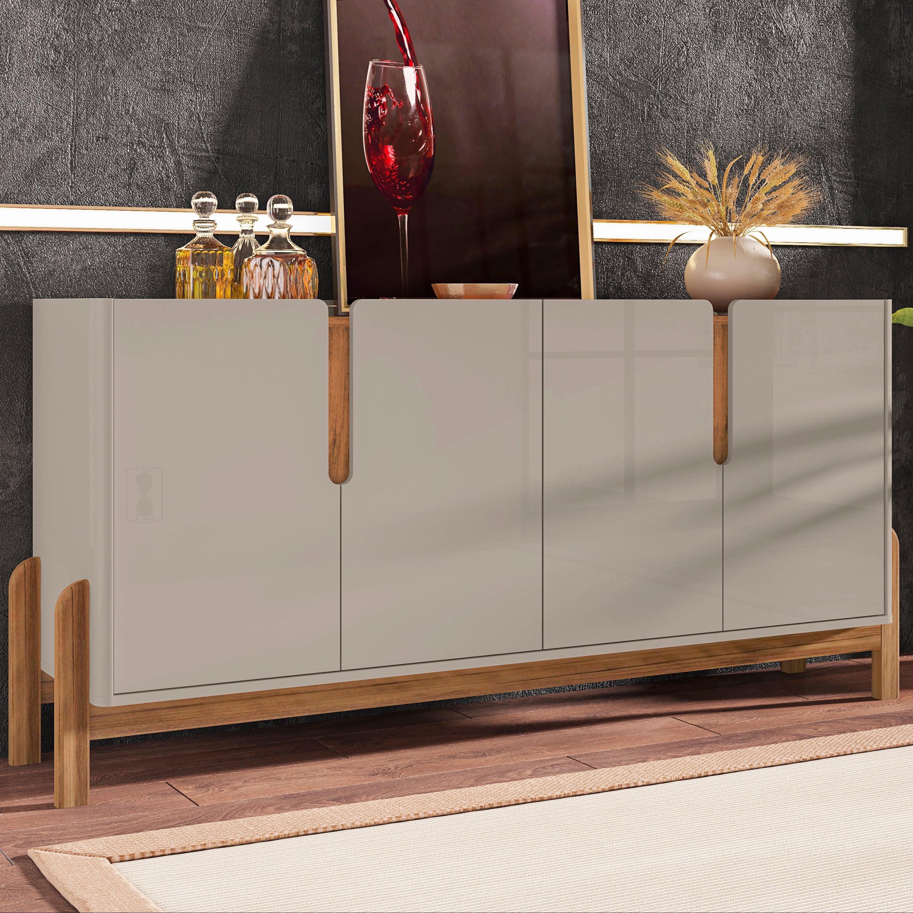 Buffet Lizz 170cm Base de Madeira com 4 Portas Organizador - LH Móveis