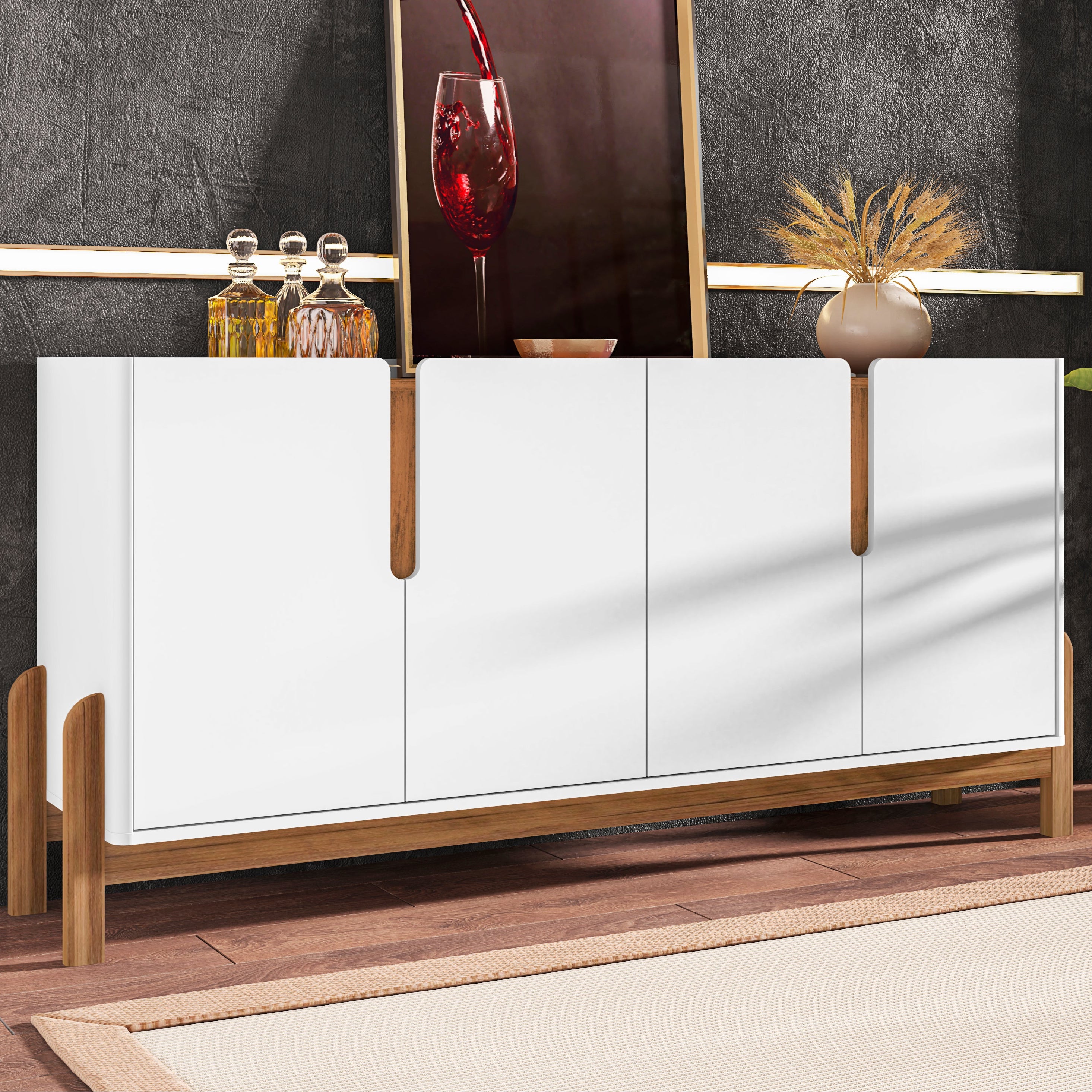 Buffet Lizz 170cm Base de Madeira com 4 Portas Organizador - LH Móveis