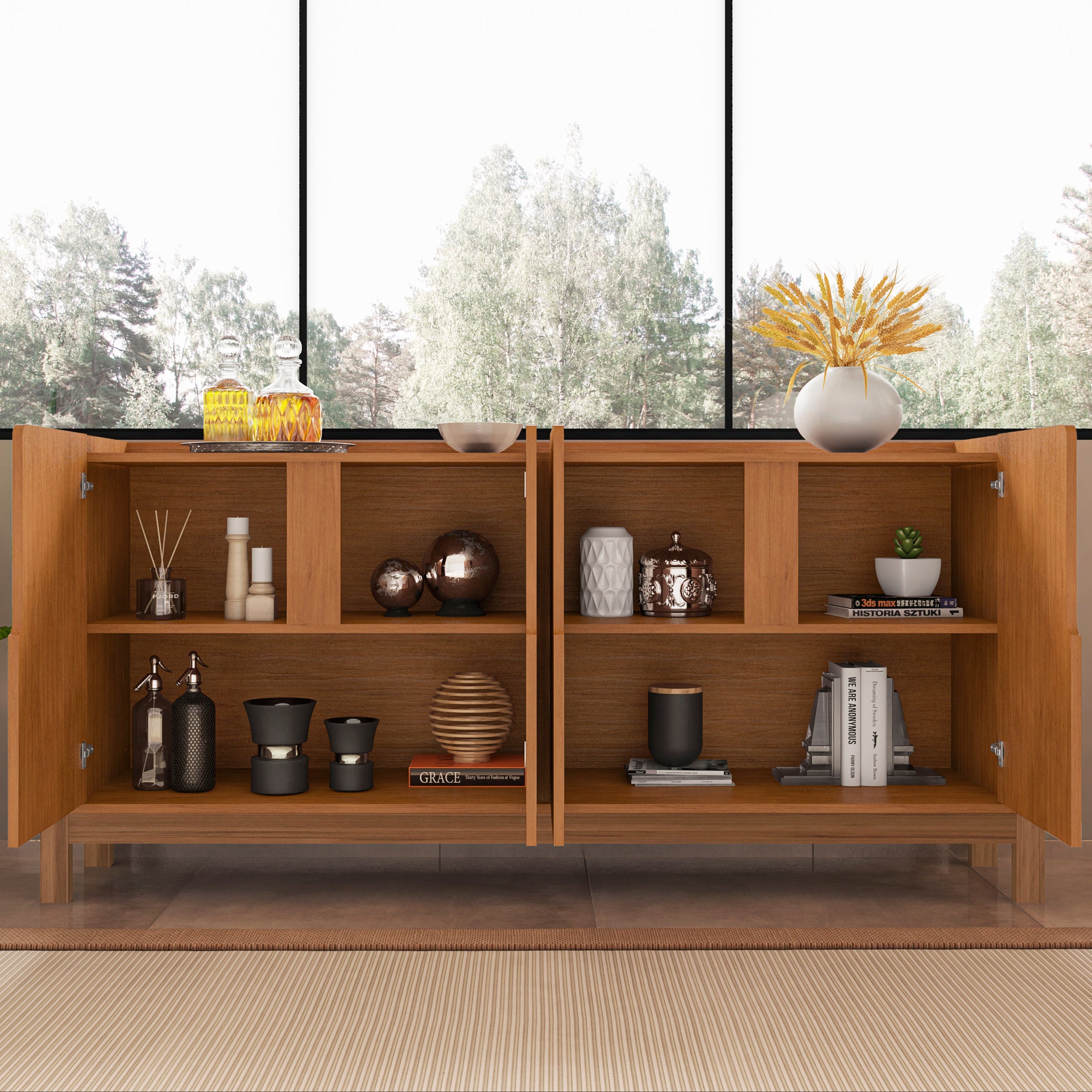 Buffet Lizz 170cm Base de Madeira com 4 Portas Organizador - LH Móveis