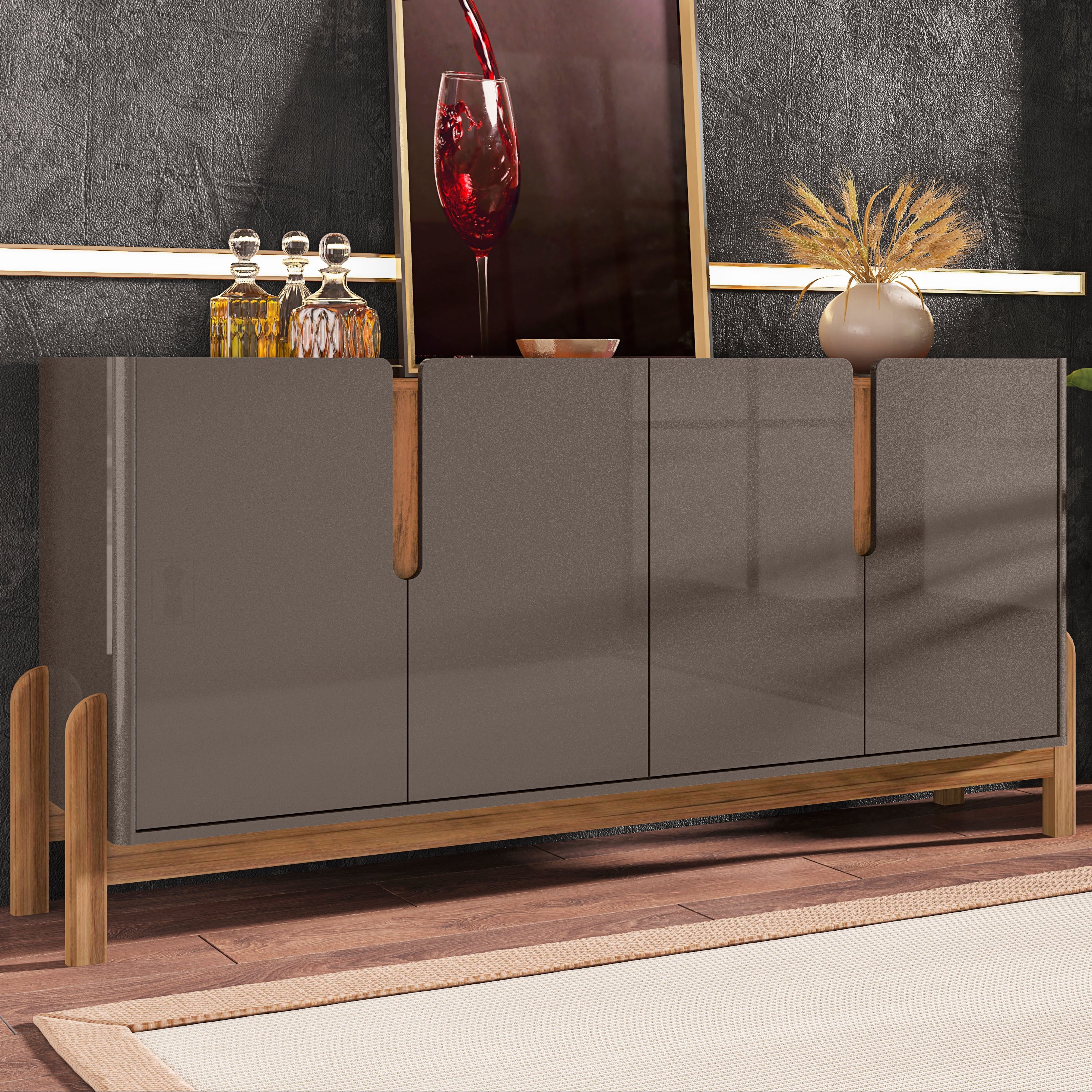 Buffet Lizz 170cm Base de Madeira com 4 Portas Organizador - LH Móveis