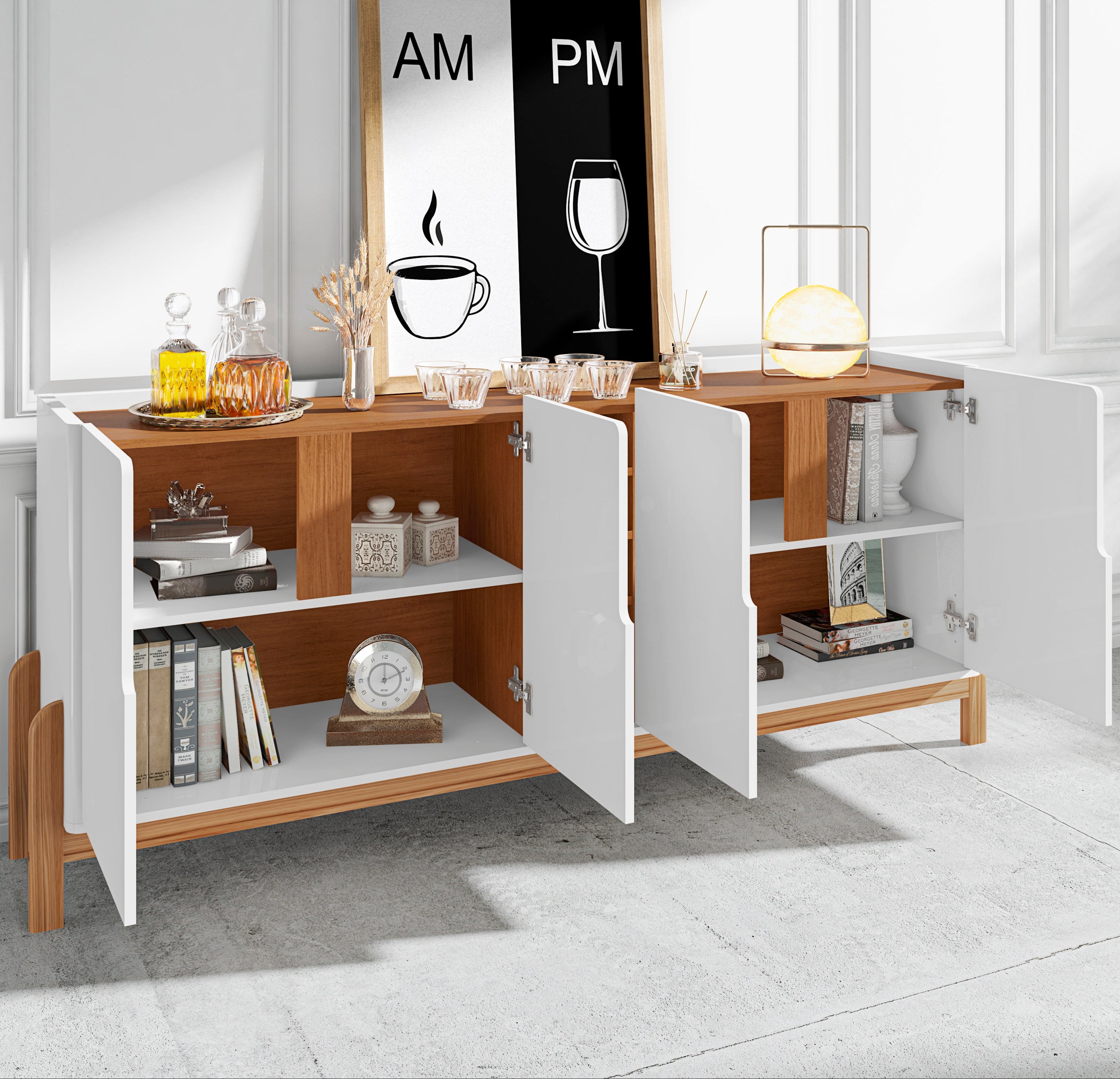 Buffet Lizz 4 Portas com Nicho para Garrafas 190cm Base de Madeira - LH Móveis