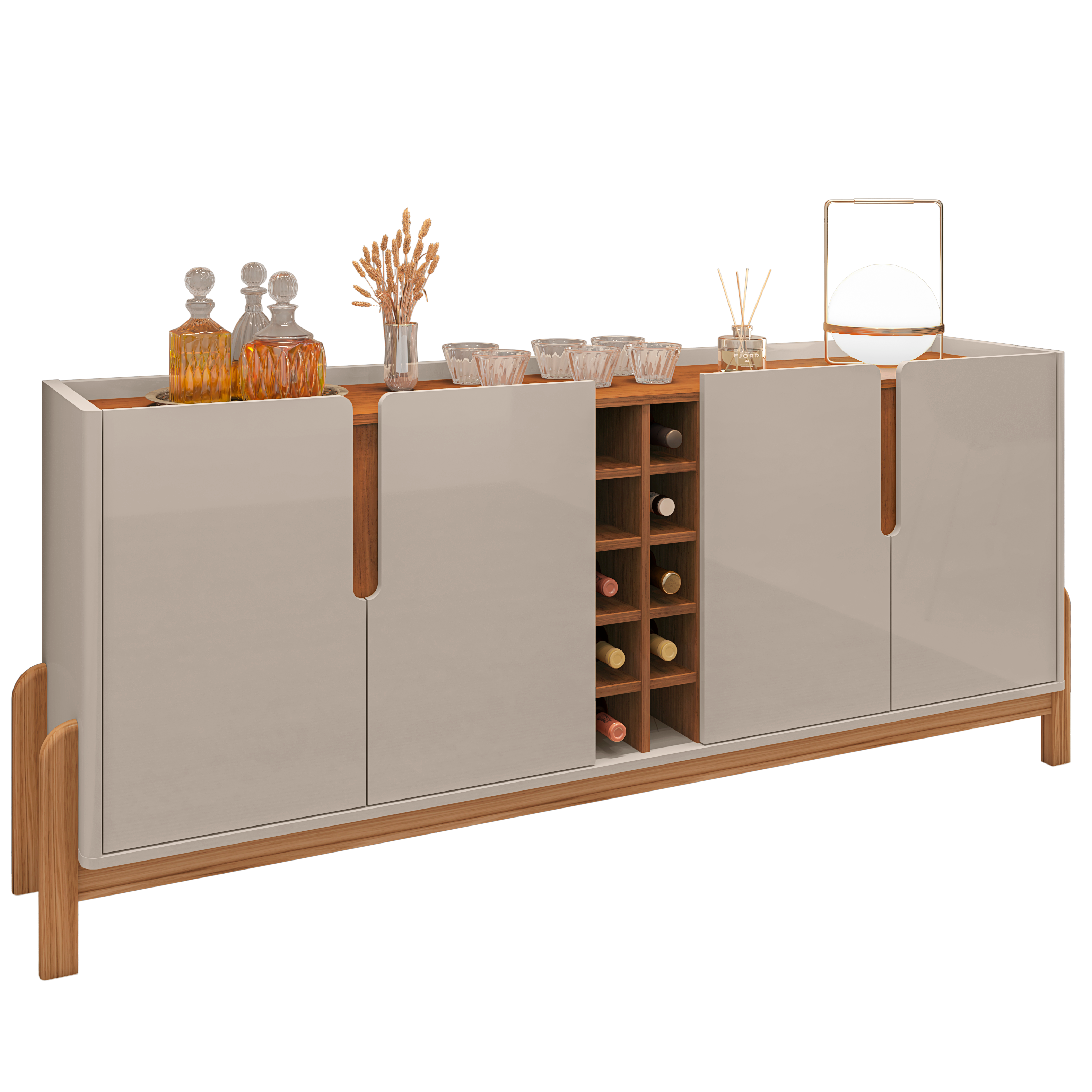 Buffet Lizz 4 Portas com Nicho para Garrafas 190cm Base de Madeira - LH Móveis