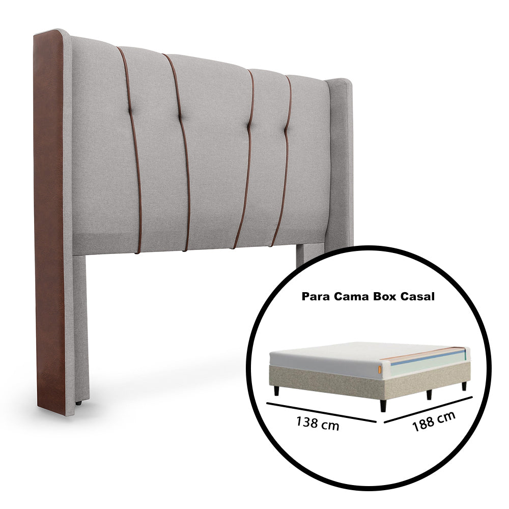 Cabeceira Estofada Luxo Atlanta Para Cama Box Casal 140cm Com Detalhes em Corino Fixação Box - LH Móveis