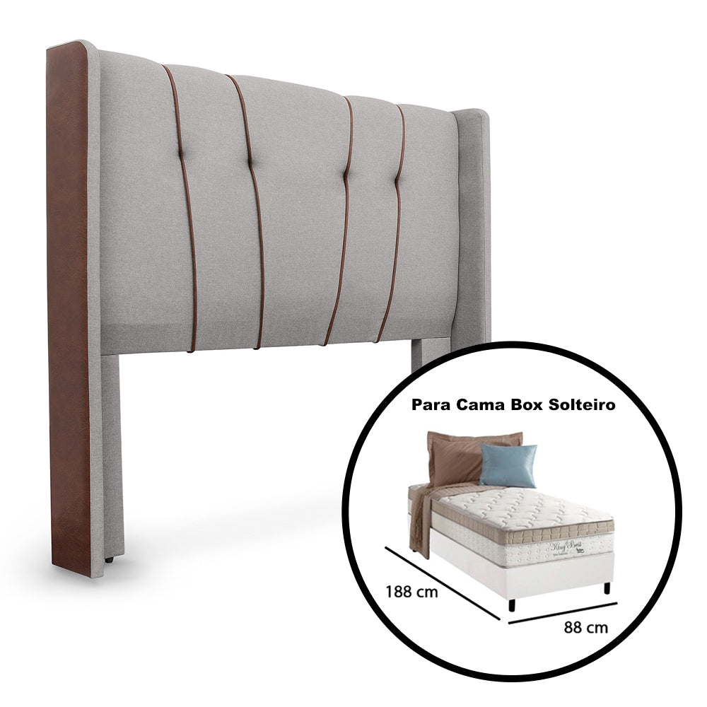 Cabeceira Estofada Luxo Com Detalhes em Corino Para Cama Box Solteiro 90cm Fixação Box Atlanta - LH Móveis