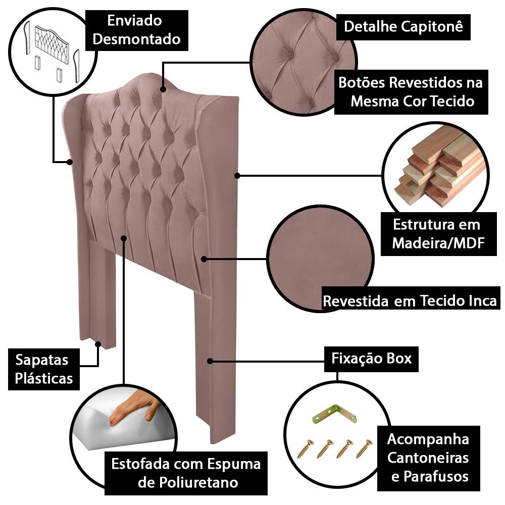 Cabeceira Capitonê com Botões para Cama Box Solteiro 0.90 cm Dubai Com Pés Várias Cores - LH Móveis