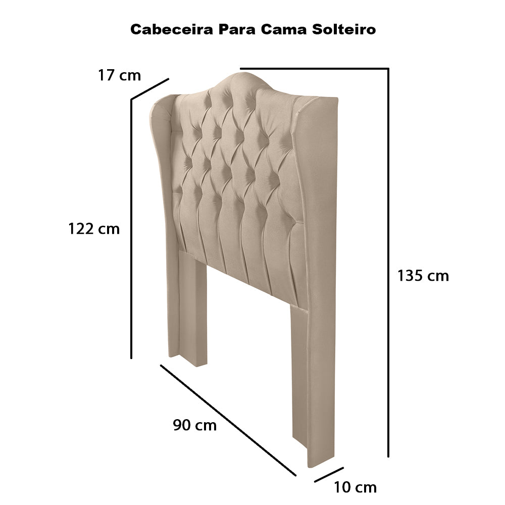 Cabeceira Capitonê com Botões para Cama Box Solteiro 0.90 cm Dubai Com Pés Várias Cores - LH Móveis