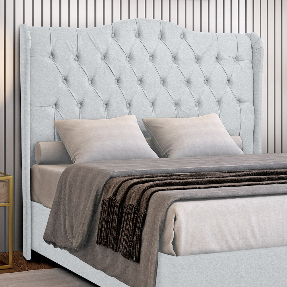 Cabeceira Capitonê Dubai com Botões para Cama Box Queen 160 cm Com Pés Fixação no Box Estrutura em Madeira - LH Móveis