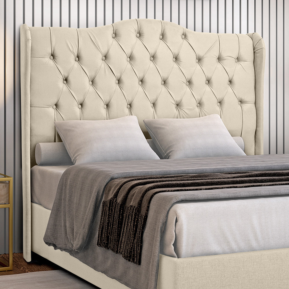 Cabeceira Capitonê Dubai com Botões para Cama Box Queen 160 cm Com Pés Fixação no Box Estrutura em Madeira - LH Móveis