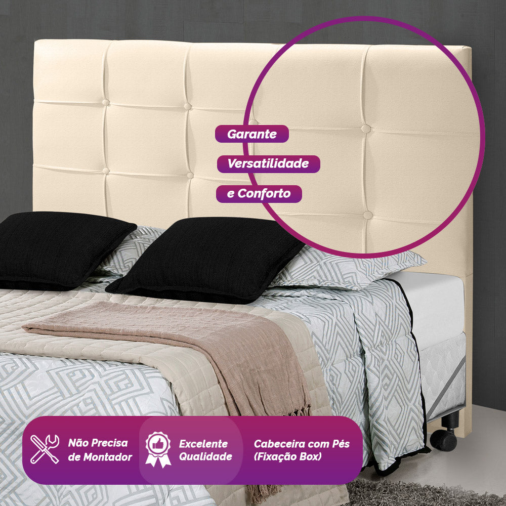 Cabeceira Estofada Hadassa para Cama Box Queen 160cm com Pés Fixação no Box- LH Móveis