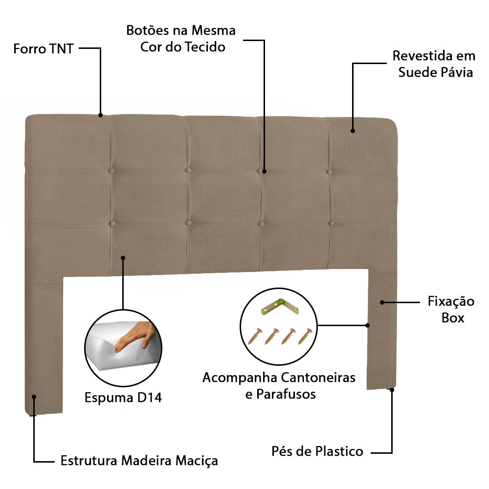 Cabeceira Estofada Hadassa para Cama Box Queen 160cm com Pés Fixação no Box- LH Móveis