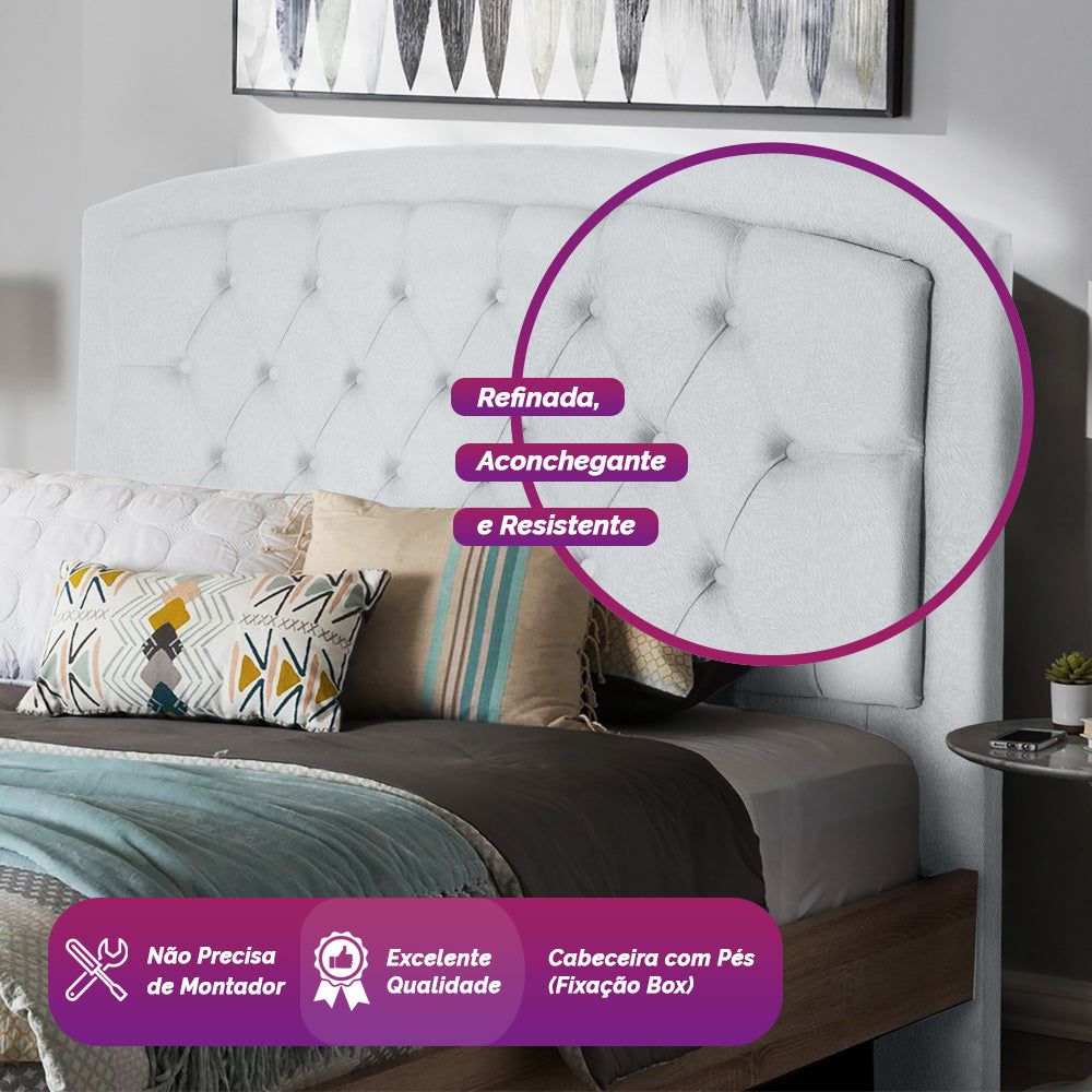 Cabeceira para Cama Box Queen 160 cm Ibiza Detalhe Capitonê com Pés Fixação no Box - LH Móveis
