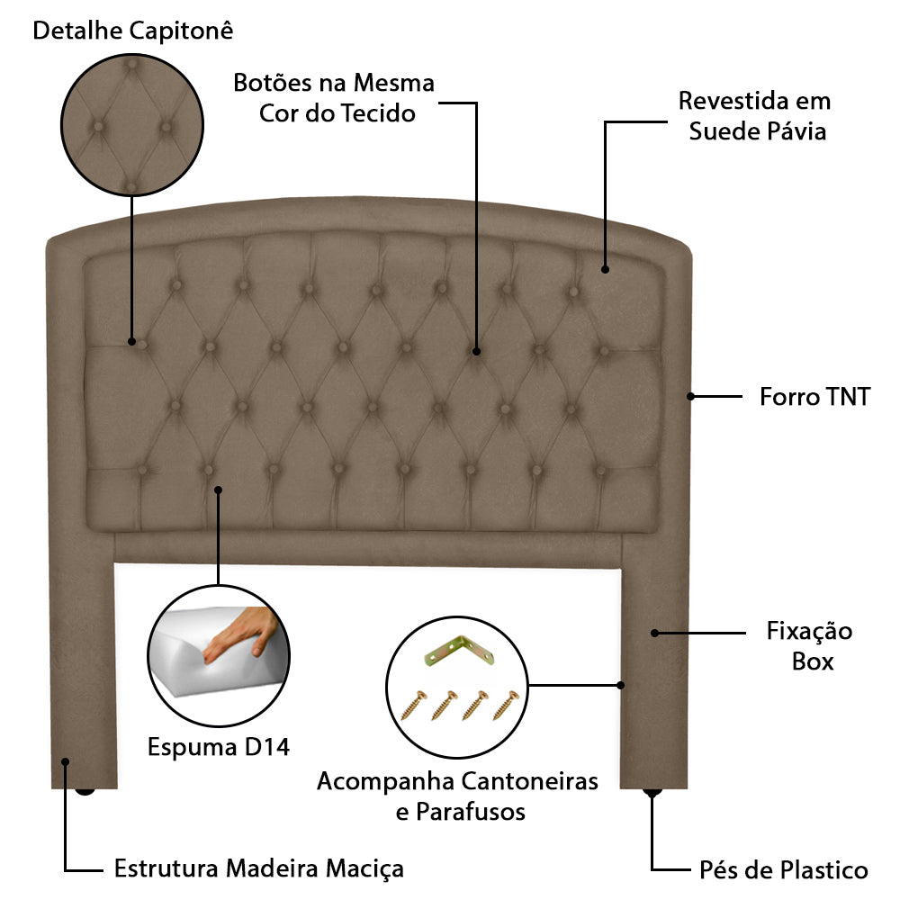 Cabeceira para Cama Box Queen 160 cm Ibiza Detalhe Capitonê com Pés Fixação no Box - LH Móveis