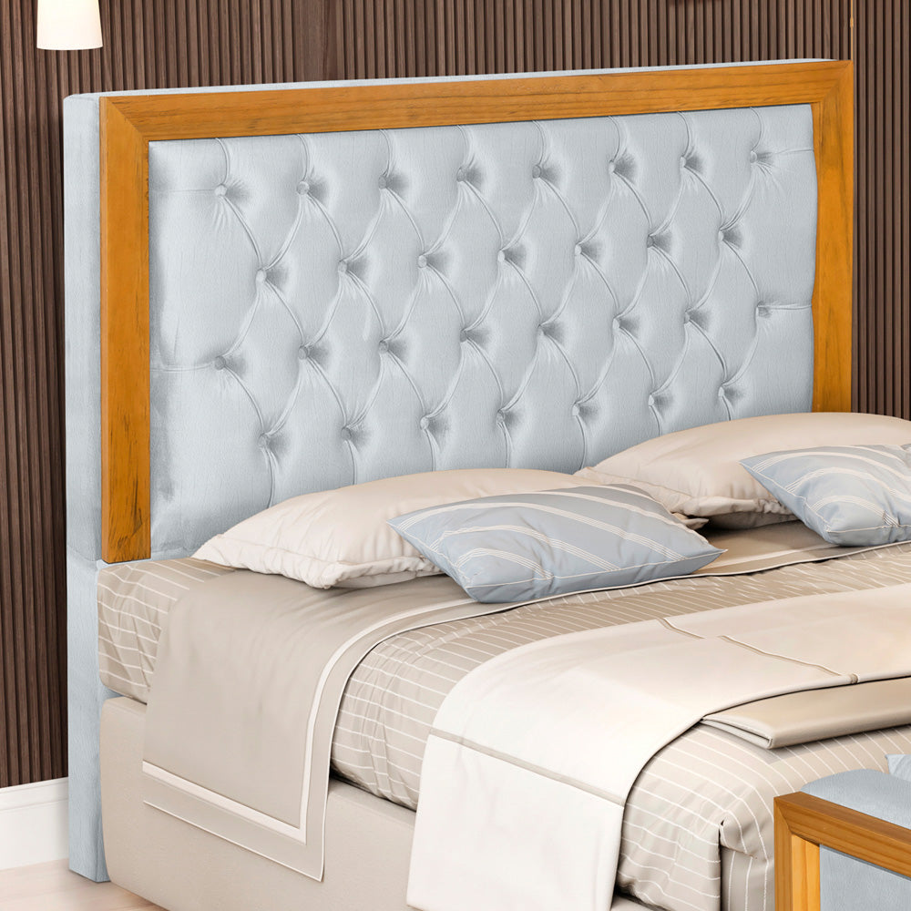 Cabeceira Para Cama Box Queen 160 cm Imperial Detalhe Capitonê Europeu com Moldura de Madeira Fixação no Box - LH Móveis