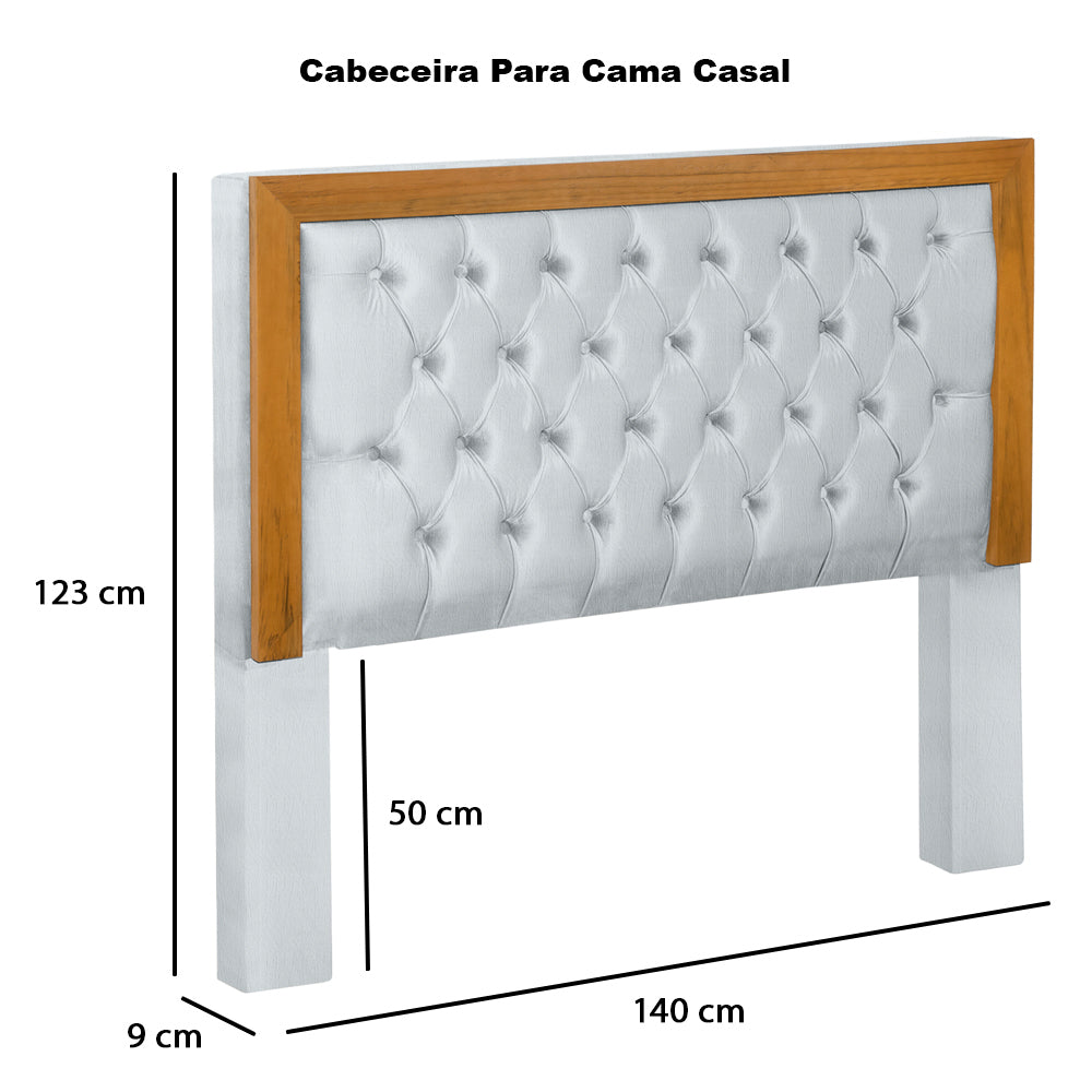 Conjunto Para Cama Box Casal 140cm Cabeceira com Recamier Baú Imperial Capitonê Moldura em Madeira - LH Móveis