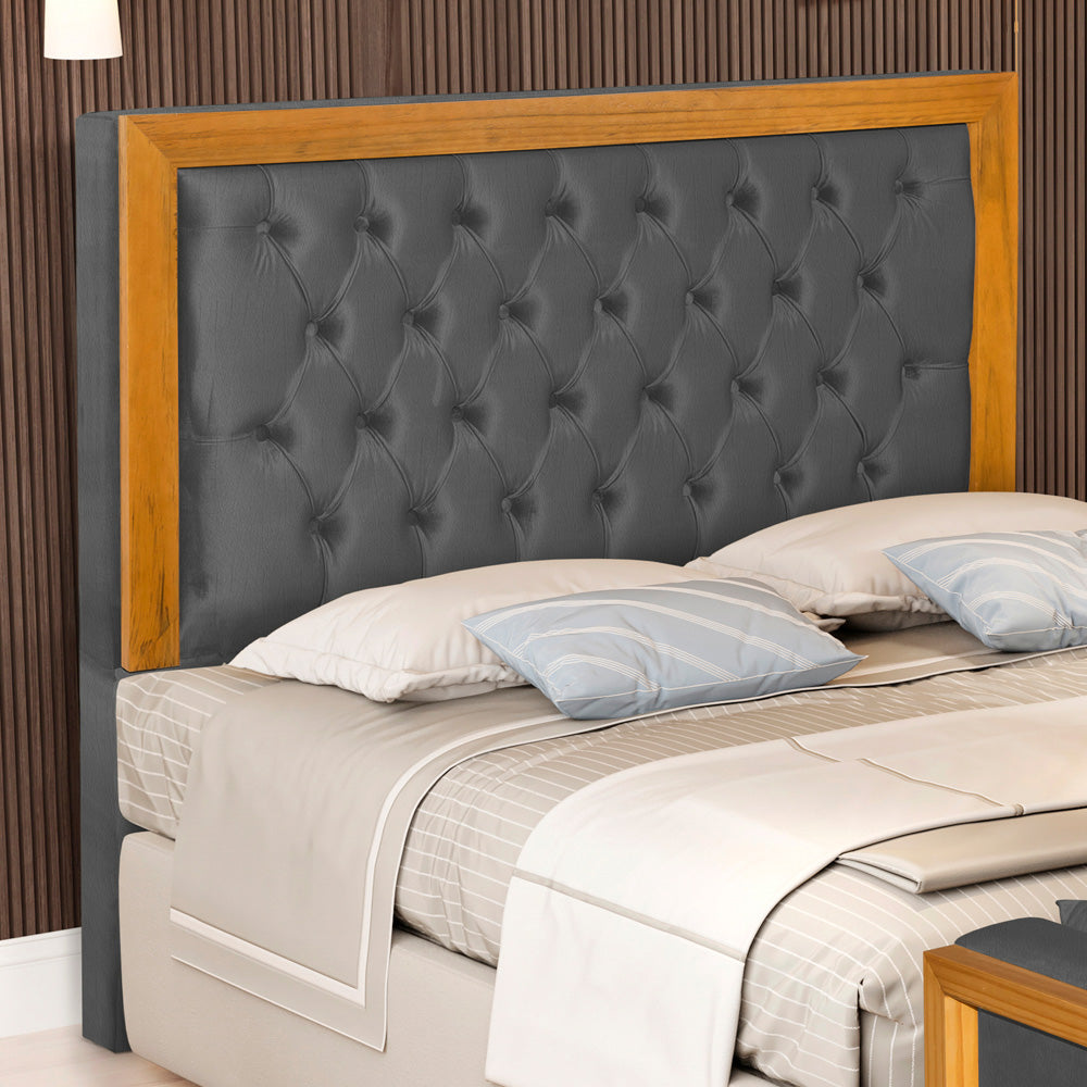 Cabeceira Para Cama Box Queen 160 cm Imperial Detalhe Capitonê Europeu com Moldura de Madeira Fixação no Box - LH Móveis