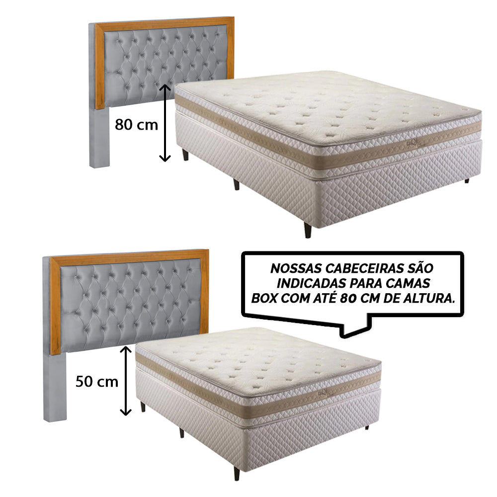 Cabeceira Para Cama Box Queen 160 cm Imperial Detalhe Capitonê Europeu com Moldura de Madeira Fixação no Box - LH Móveis