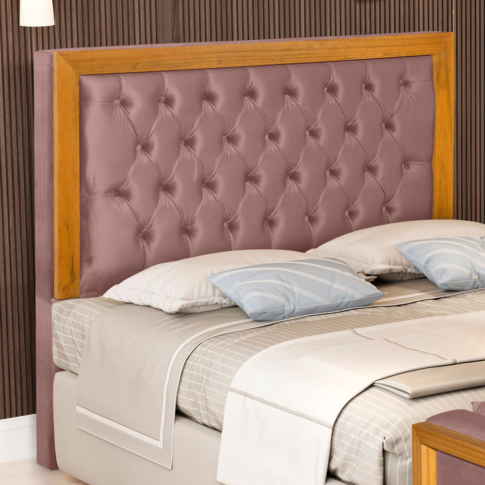Cabeceira Para Cama Box Queen 160 cm Imperial Detalhe Capitonê Europeu com Moldura de Madeira Fixação no Box - LH Móveis