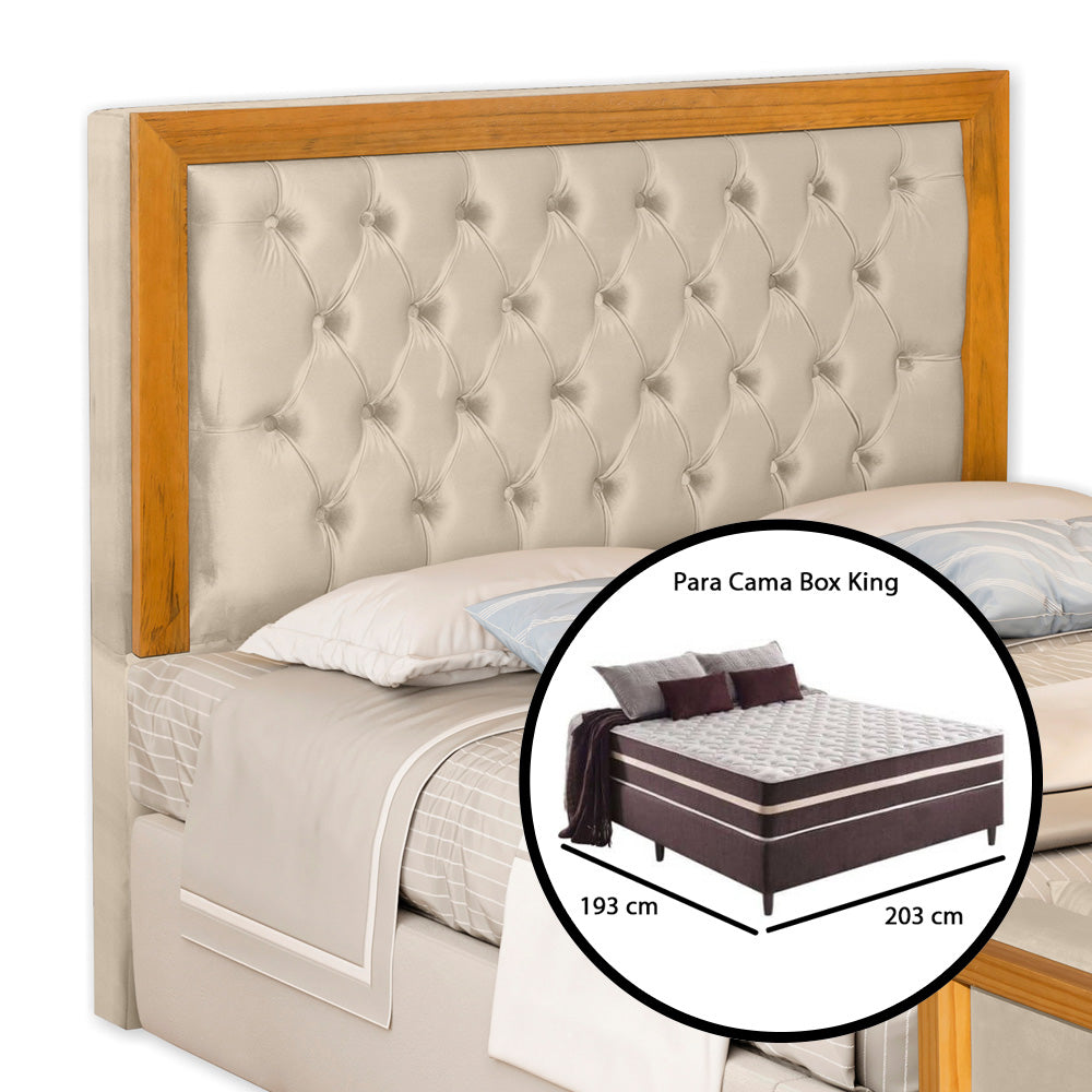 Cabeceira Estofada Imperial Para Cama Box King 195cm com Moldura de Madeira Detalhe Capitonê Instalação Fácil - LH Móveis
