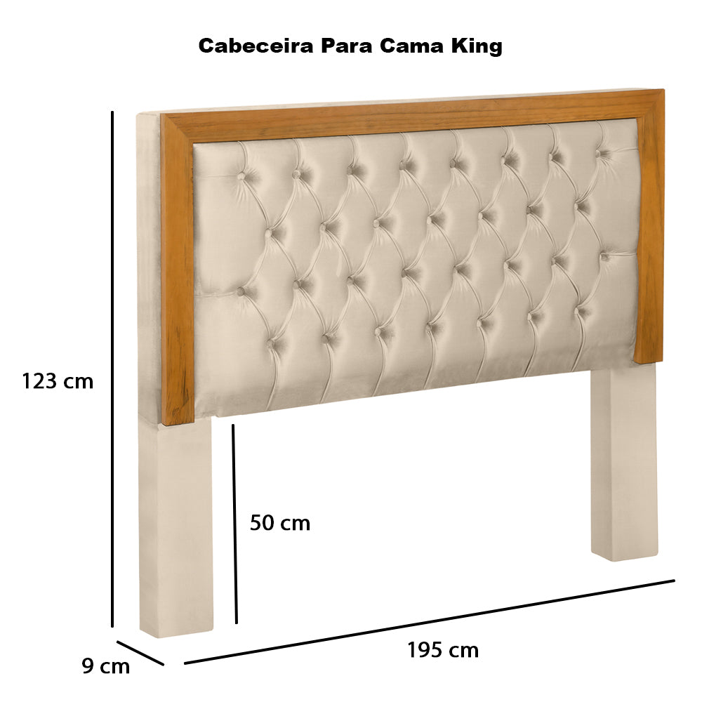 Conjunto Cabeceira com Recamier Baú Imperial Para Cama Box King 195 cm Moldura em Madeira Capitonê com Pés - LH Móveis
