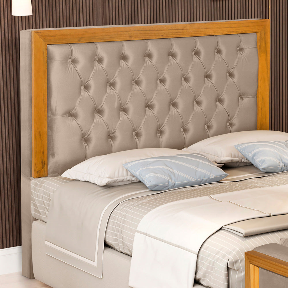 Cabeceira Para Cama Box Queen 160 cm Imperial Detalhe Capitonê Europeu com Moldura de Madeira Fixação no Box - LH Móveis