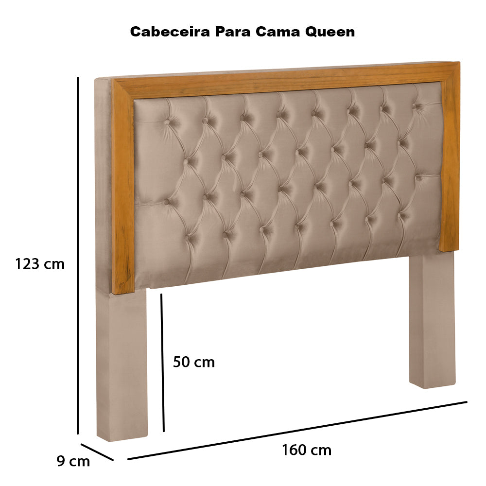 Conjunto Imperial Para Cama Box Queen 160 cm Cabeceira com Recamier Baú Estrutura em Madeira com Pés Detalhe Capitonê Europeu - LH Móveis