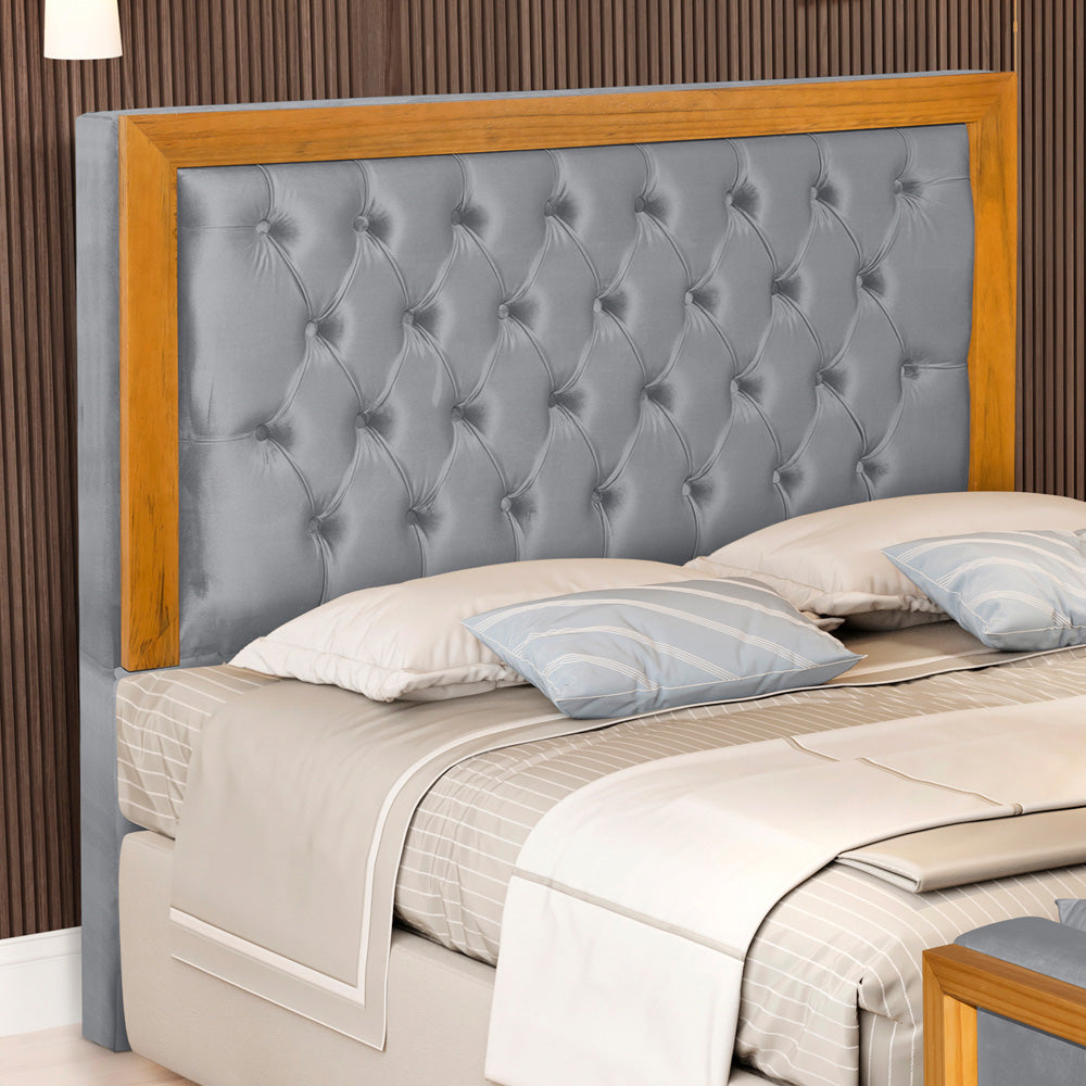 Cabeceira Para Cama Box Queen 160 cm Imperial Detalhe Capitonê Europeu com Moldura de Madeira Fixação no Box - LH Móveis