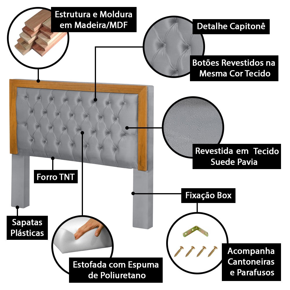Cabeceira Imperial Capitonê Para Cama Box Casal 140cm com Moldura de Madeira - LH Móveis