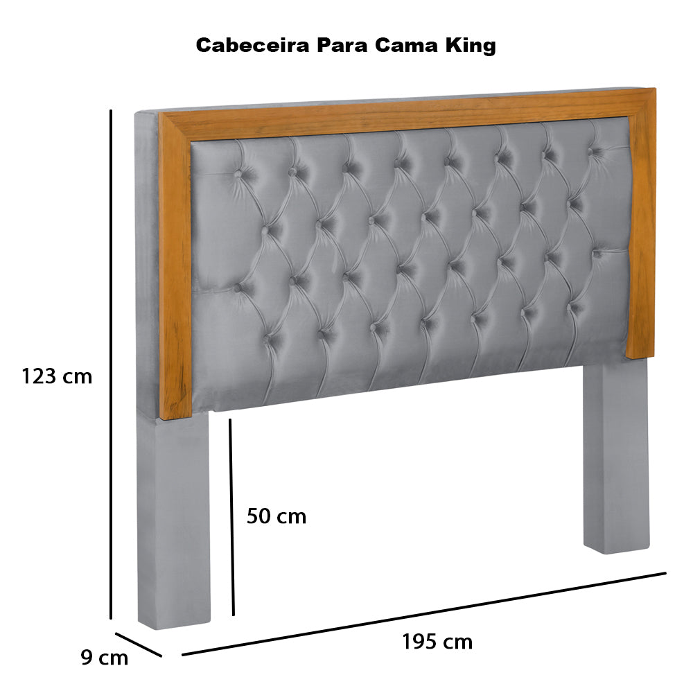 Cabeceira Estofada Imperial Para Cama Box King 195cm com Moldura de Madeira Detalhe Capitonê Instalação Fácil - LH Móveis
