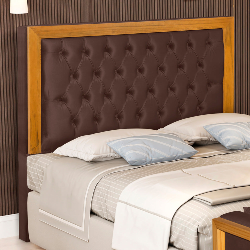 Cabeceira Para Cama Box Queen 160 cm Imperial Detalhe Capitonê Europeu com Moldura de Madeira Fixação no Box - LH Móveis