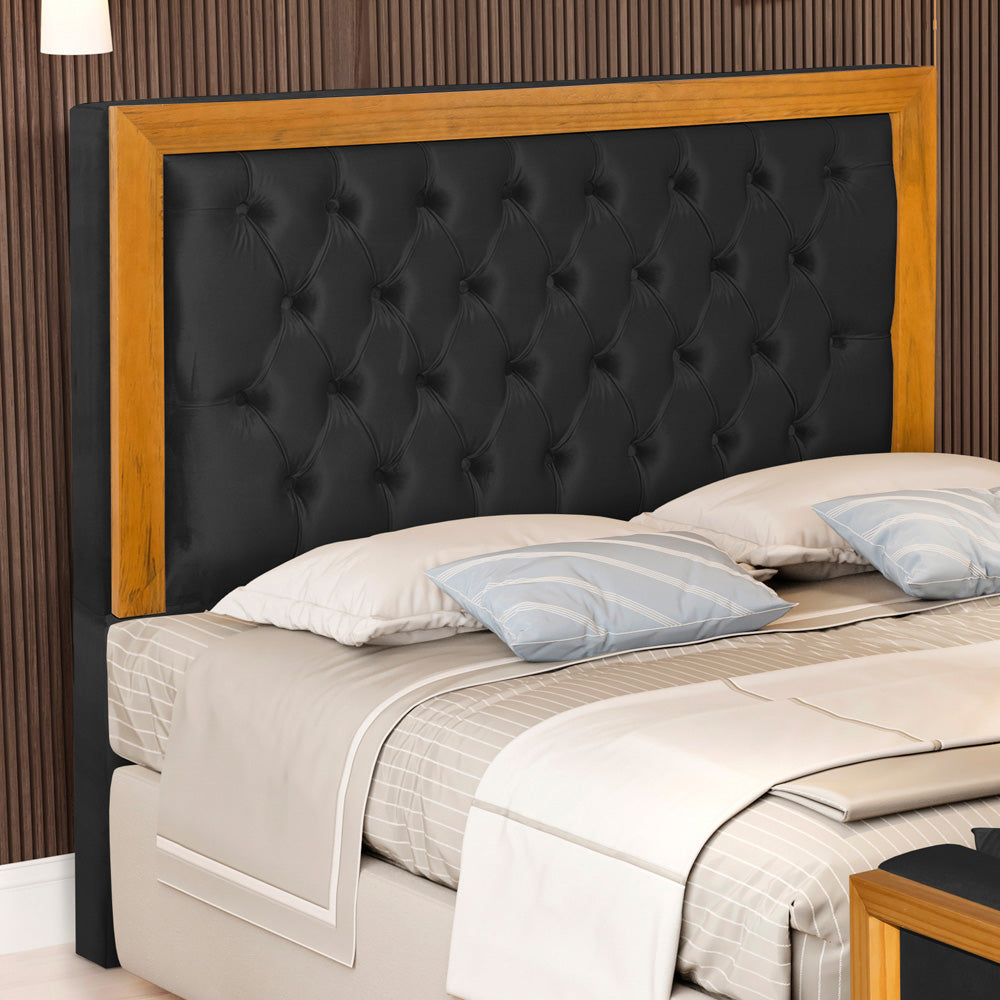 Cabeceira Para Cama Box Queen 160 cm Imperial Detalhe Capitonê Europeu com Moldura de Madeira Fixação no Box - LH Móveis
