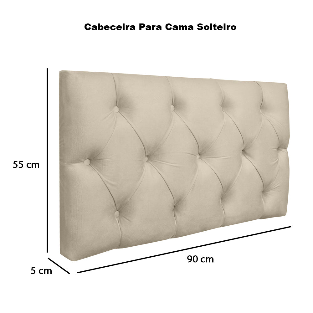 Conjunto Estofado Capitonê Para Cama Solteiro 90cm Cabeceira Com Recamier Baú Intense Várias Cores - LH Móveis