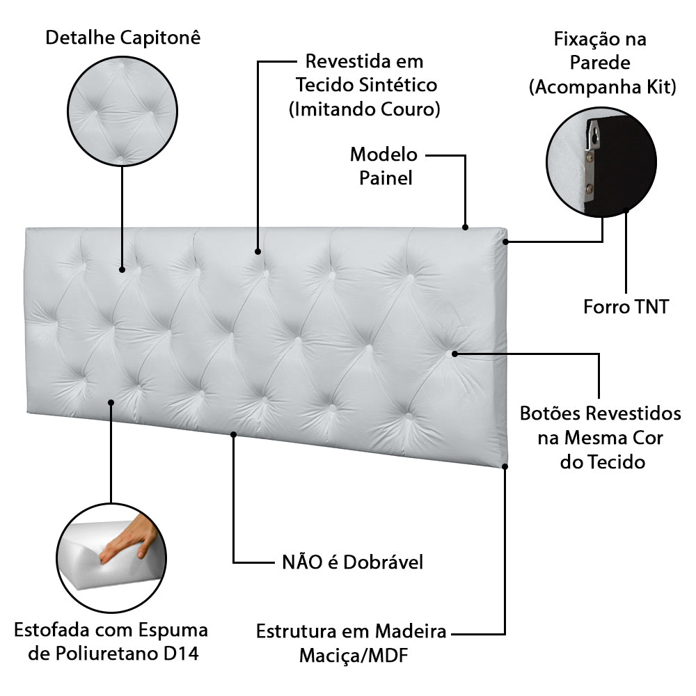 Conjunto Estofado Intense Para Cama Casal 140cm Cabeceira Com Recamier Baú Detalhe Capitonê - LH Móveis