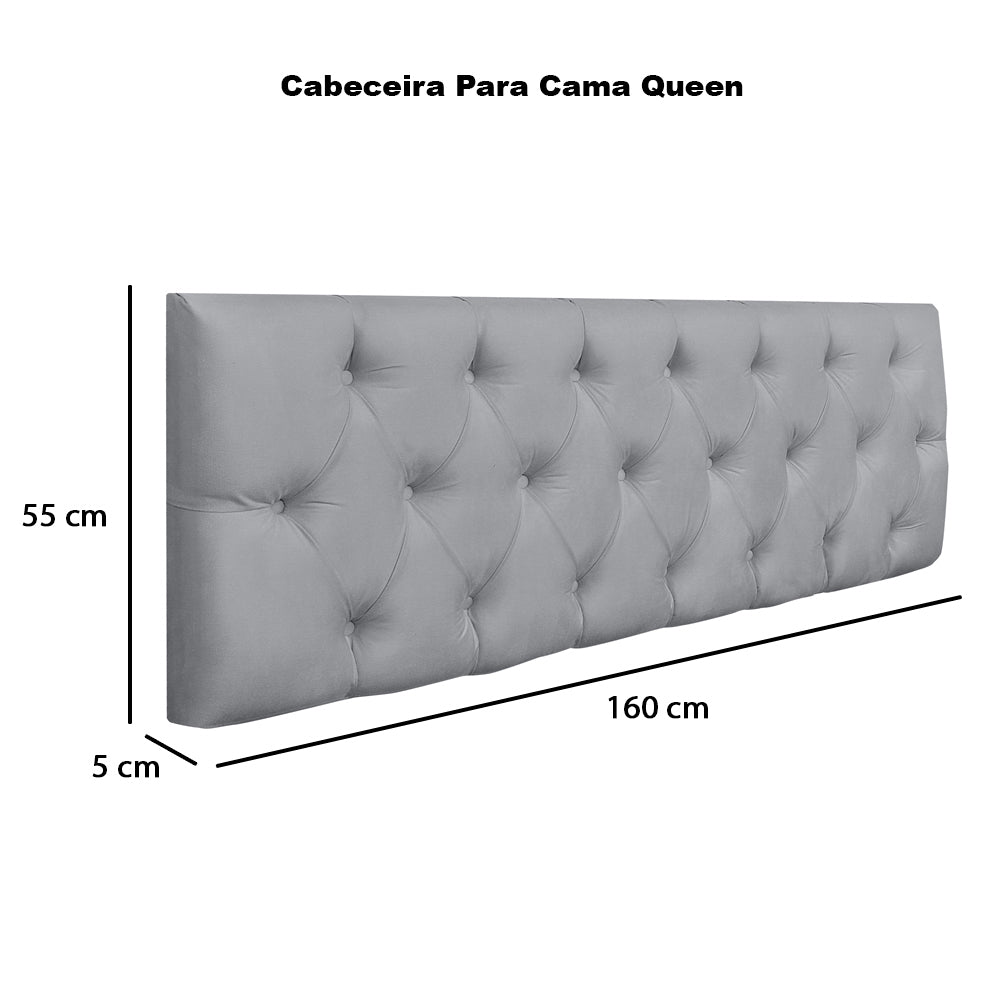 Conjunto Intense Cabeceira com Baú Recamier Estofado para Cama Queen 160cm Detalhe Capitonê - LH Móveis