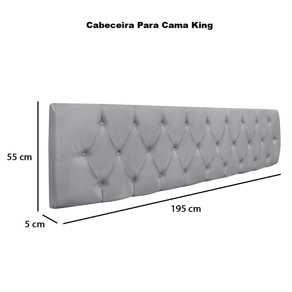 Conjunto Estofado Intense Cabeceira Com Recamier Baú Detalhe Capitonê Para Cama King 195cm - LH Móveis