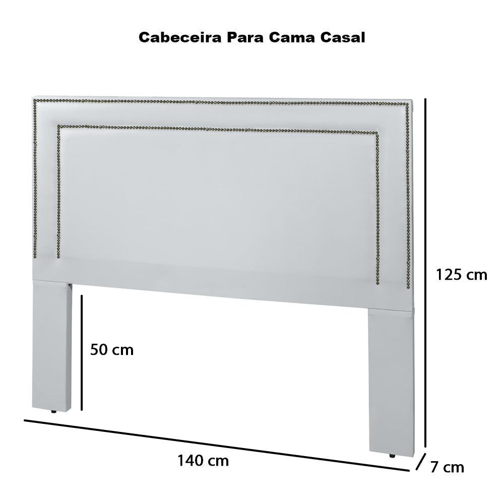 Cabeceira Estofada com Tachinhas de Metal para Cama Box Casal 140 cm Madri Fixação no Box - LH Móveis
