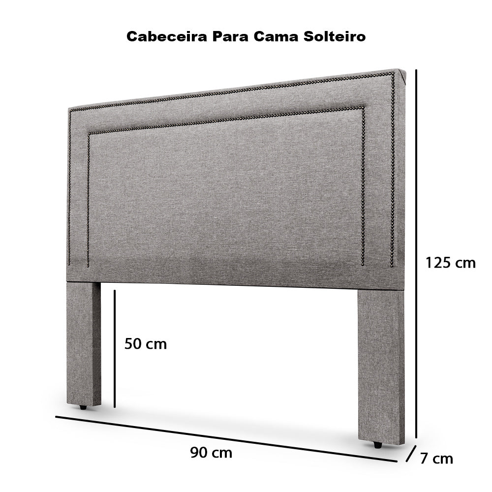 Cabeceira com Tachinhas de Metal para Cama Box Solteiro 90 cm Madri Várias Cores - LH Móveis