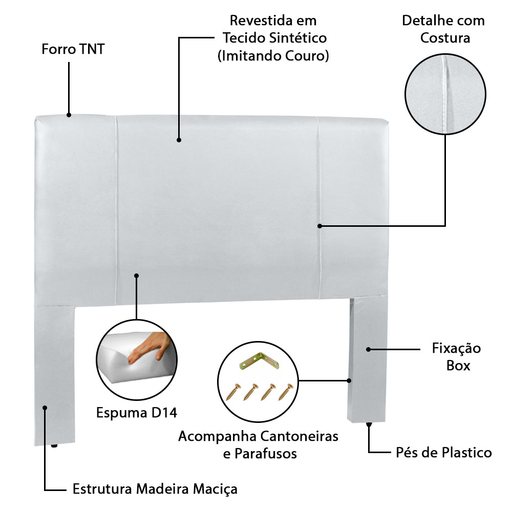 Cabeceira para Cama Box Casal 140 cm com Detalhe em Costura Munique Fixação no Box com Pés - LH Móveis