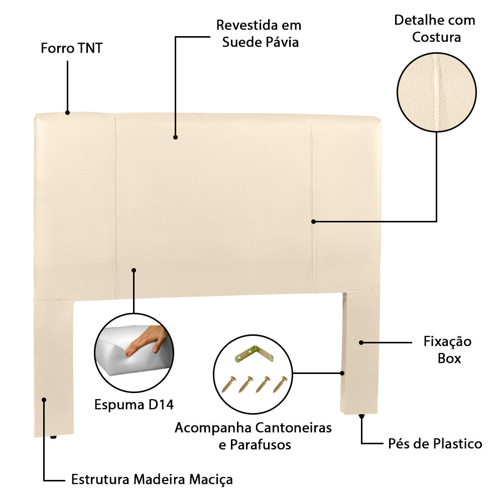Cabeceira Munique para Cama Box Queen 160 cm com Detalhe em Costura Estrutura em Madeira com Pés - LH Móveis