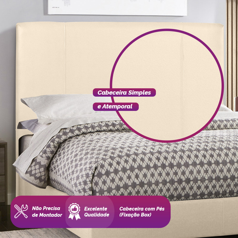 Cabeceira para Cama Box Casal 140 cm com Detalhe em Costura Munique Fixação no Box com Pés - LH Móveis