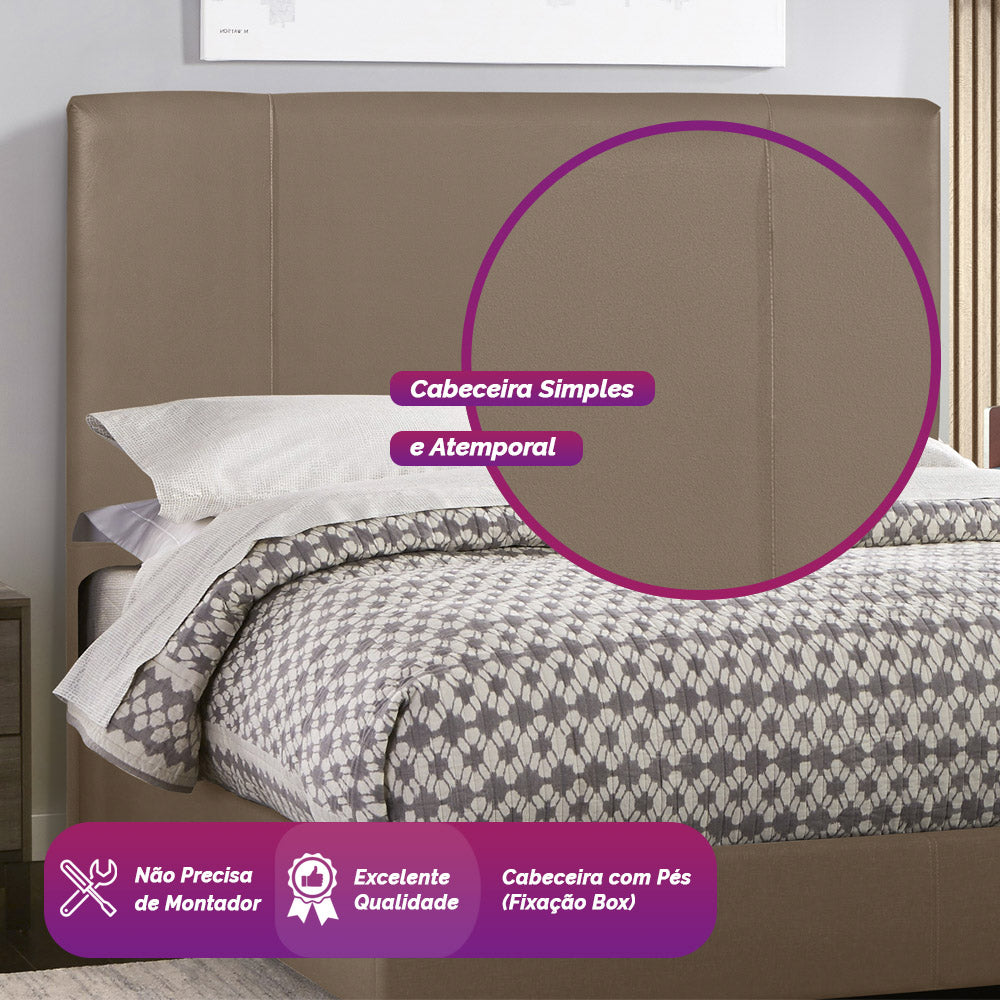 Cabeceira Munique para Cama Box Queen 160 cm com Detalhe em Costura Estrutura em Madeira com Pés - LH Móveis