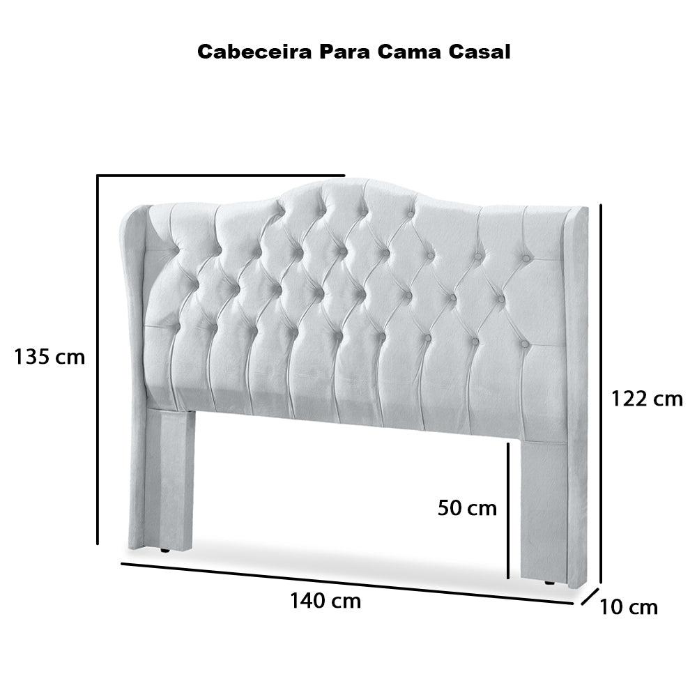 Conjunto Cabeceira com Recamier Baú Dubai Para Cama Box Casal 140 cm com Pés Detalhe Capitonê - LH Móveis